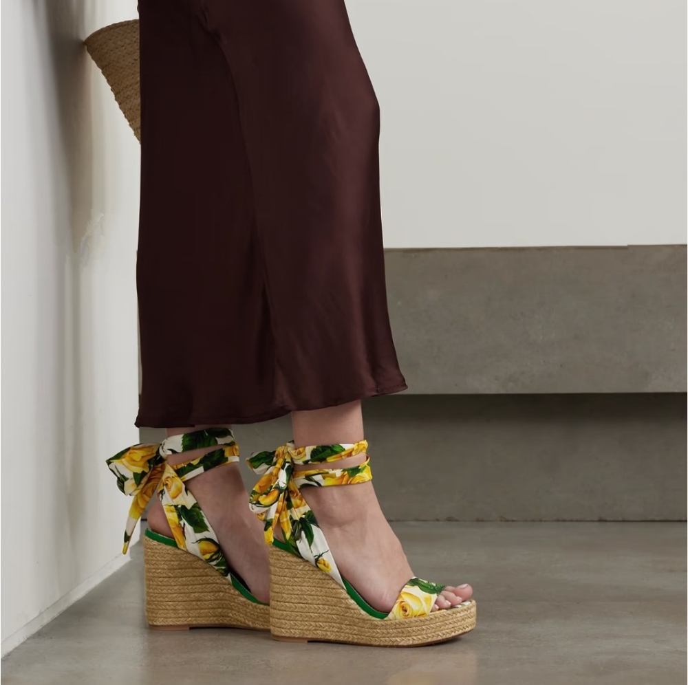 NWT DOLCE & GABBANA Lolita Floral Espadrille Platform wedge sandals 36.5/ 6.5
